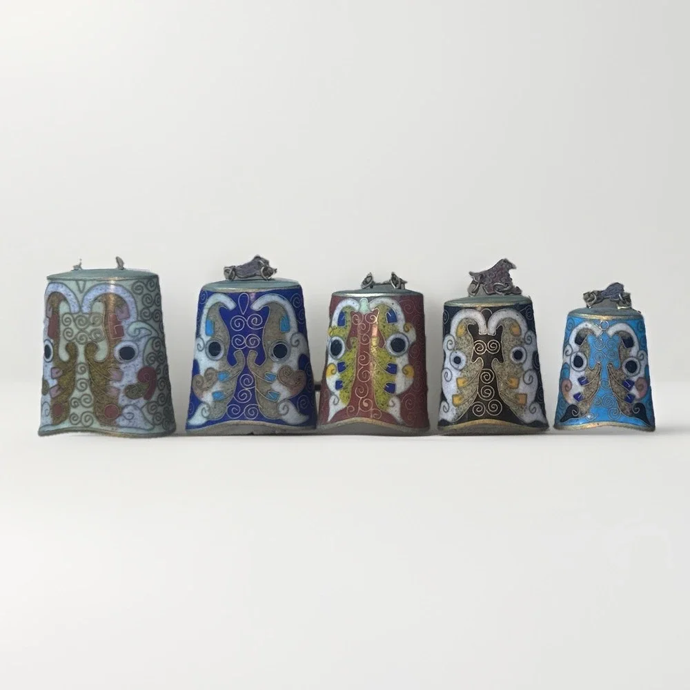 VINTAGE Chinese Brass CLOISONNÉ Enamel Chime Music Meditation Bells Replacements